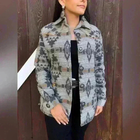 Cruel Denim Women’s Size Medium Gray Aztec Print Jacket Concho Buttons Western - Picture 2 of 12